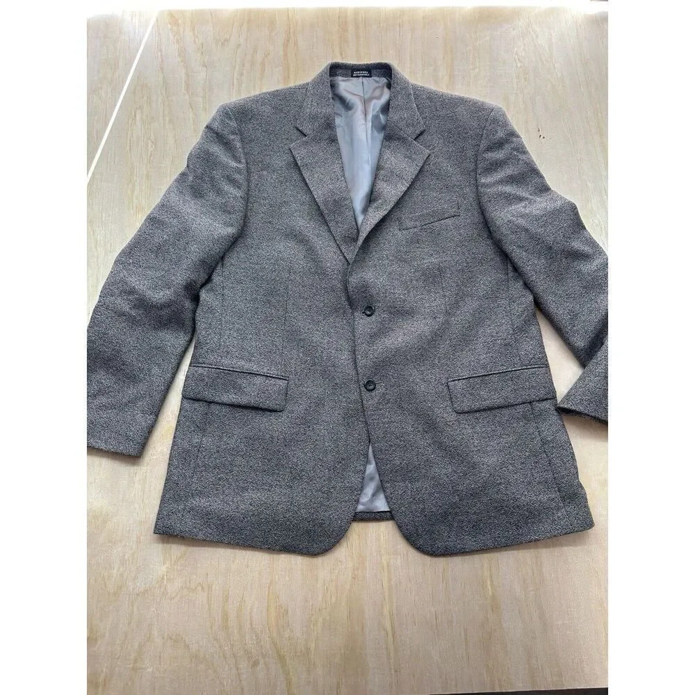 Vintage Geoffrey Beene Blazer Mens 46R Gray 100% Wool Soft Classic‎ Sports coat